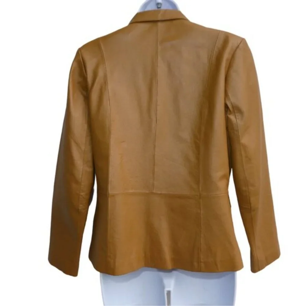 Vintage Cognac Leather Blazer Jacket Bagatelle 70s Style Flapped Pockets Lined 4